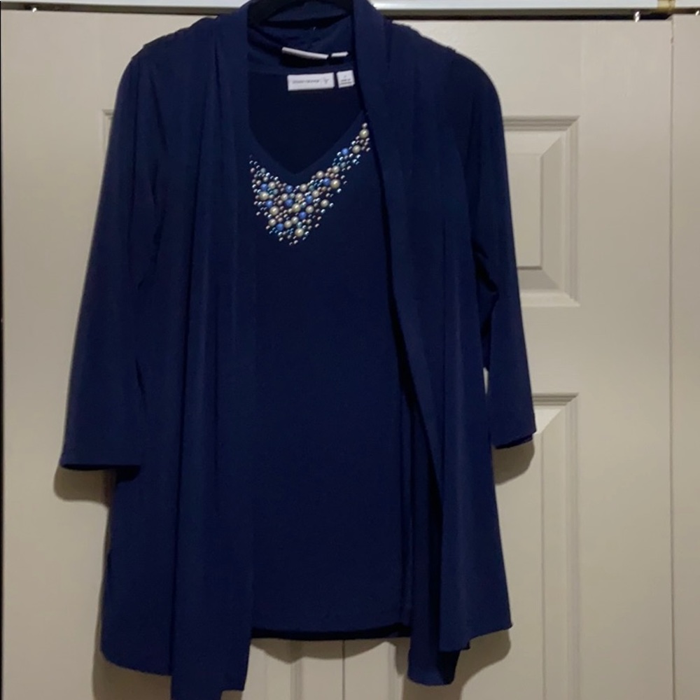 Susan Graver Small jewel v neck tank & cardigan